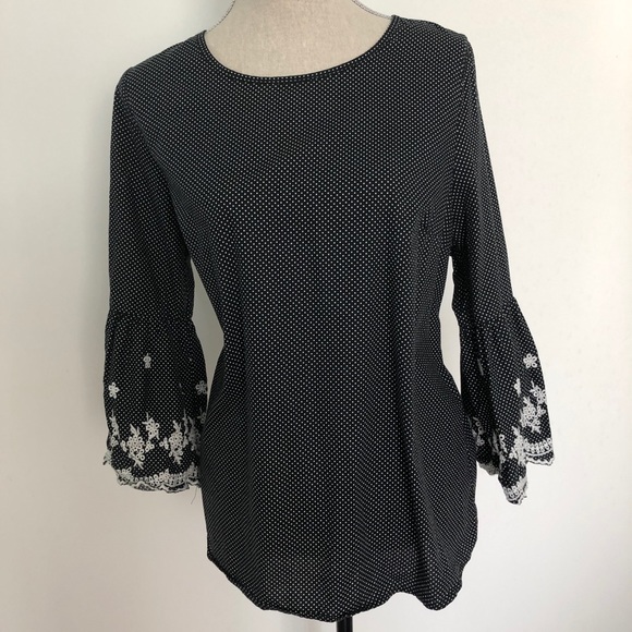 Rue Juju Tops - Rue Juju Black &White polka dot embroidery blouse